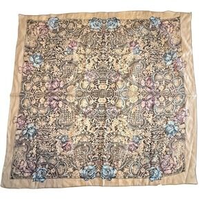 Elegant Floral Patterned Square Scarf Pink Baby Blue Cream Black